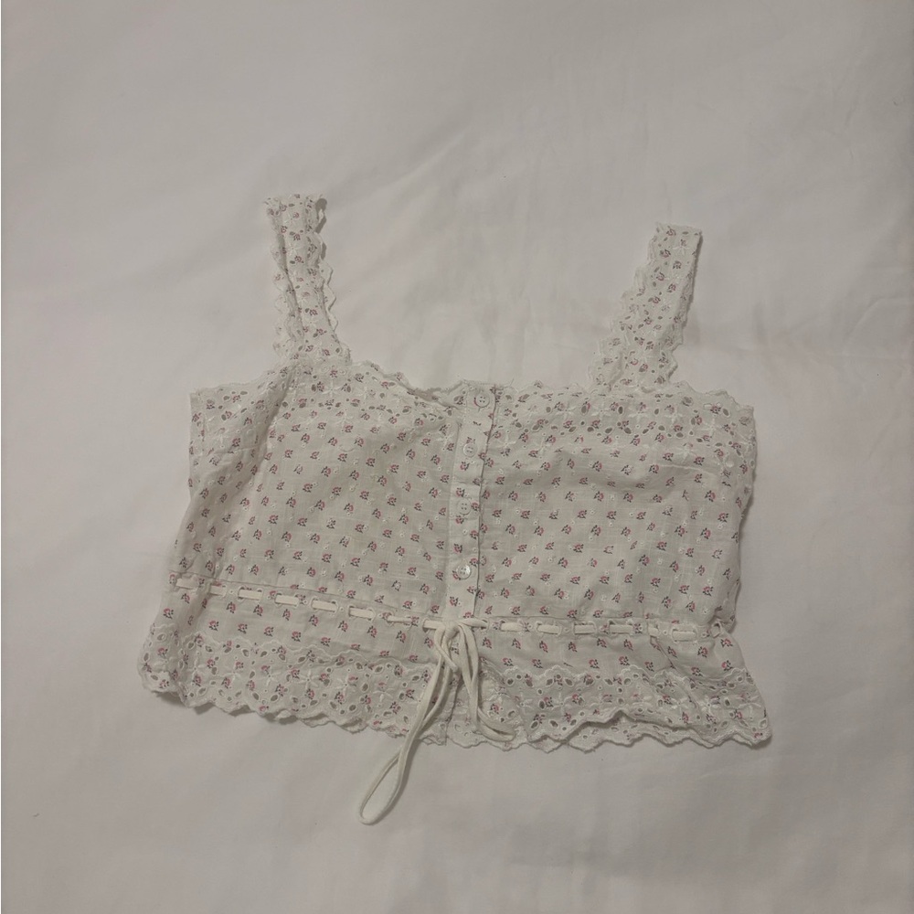 Sezane Floral Button-Down Blouse - White and Pink